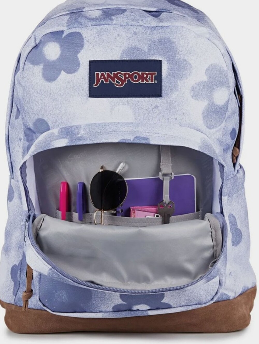 NEW! JanSport FLORAL Print Light Blue Backpack with Suede Base NWT - Picture 6 of 6